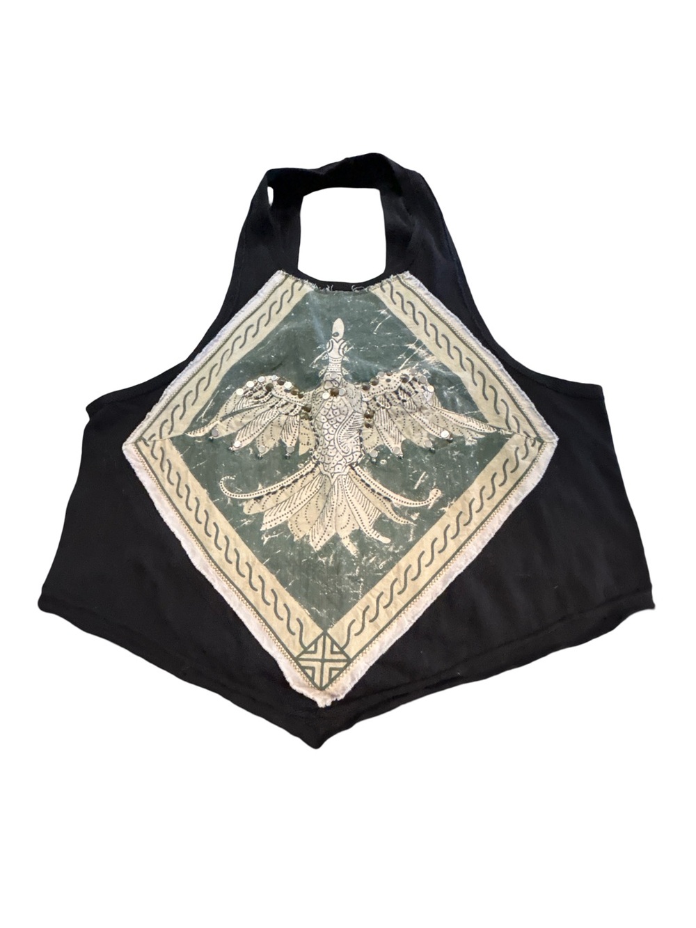 Free People Phoenix Embellished Graphic Halter Crop Top Black Medium Whimsigoth